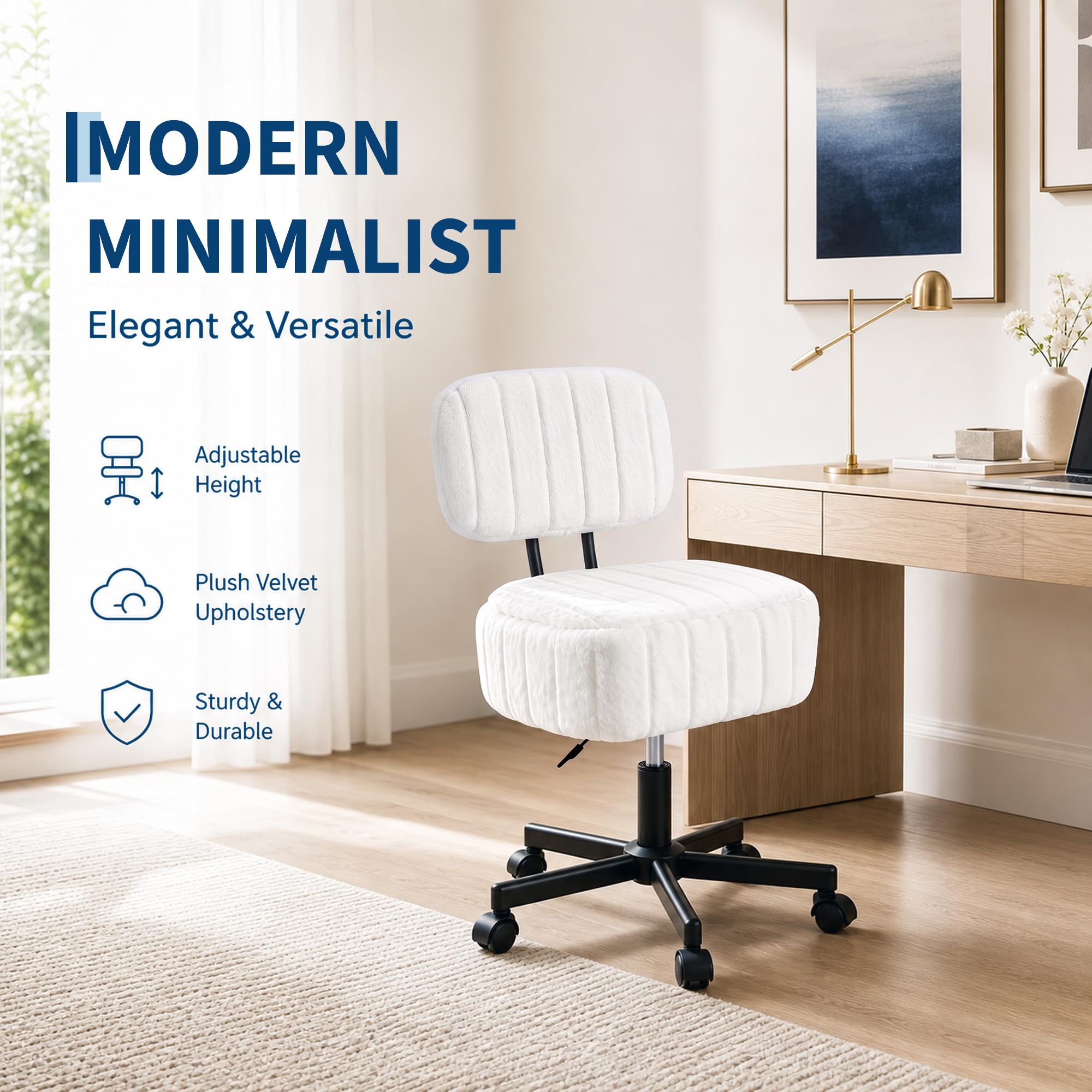 Office Stool - Schminkstuhl mit Stauraum, Schminkhocker aus Kunstfell
