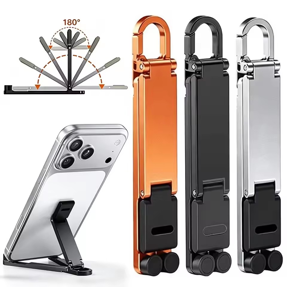 Mobile Pedestal Cabinet - Mini-Schlüsselanhänger, faltbarer Handy-Rückseiten-Clip-Ständer, tragbarer, verstellbarer Handyhalter,
