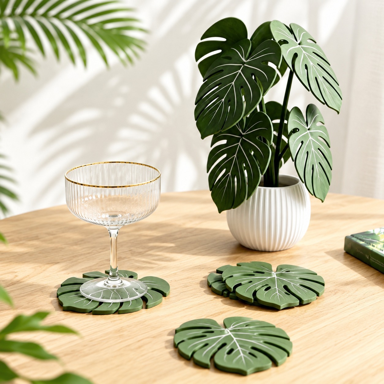 Office Furniture Brands - Monstera-Pflanzenuntersetzer, 3D-gedrucktes Blatt-Untersetzer-Set, rutschfeste, hitzebeständige Matte,