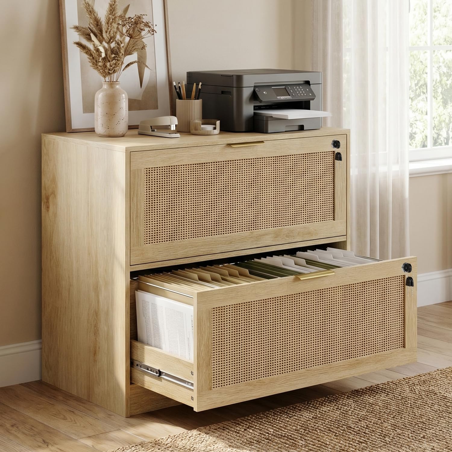 Printer Stand - 2-Schubladen-Aktenschrank mit Schloss, Druckerständer seitlich