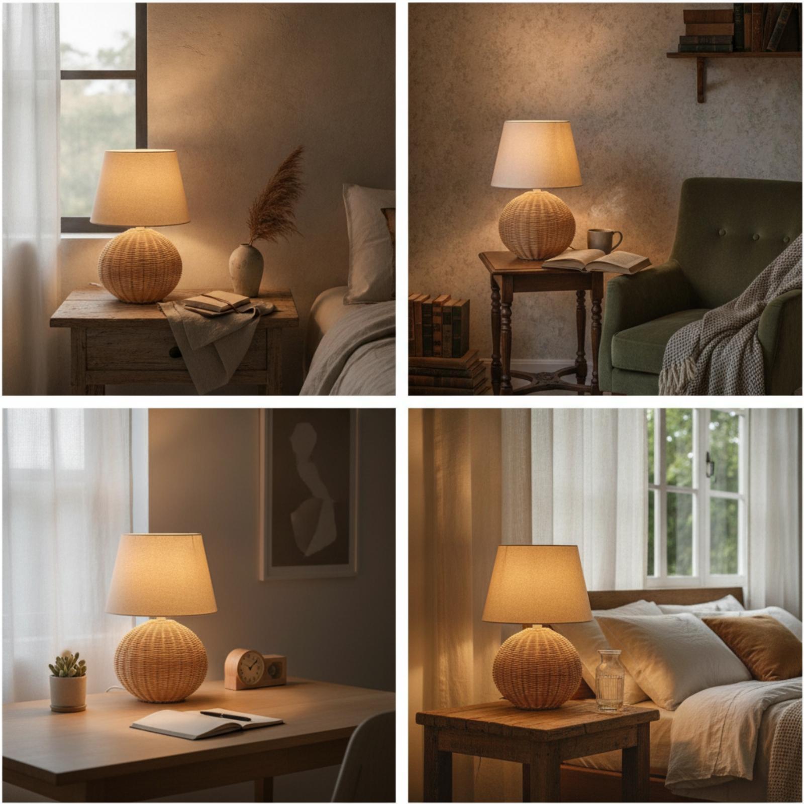 Nachttischlampe mit Rattanfuß  – Desk Lamp Bewertung und Preis