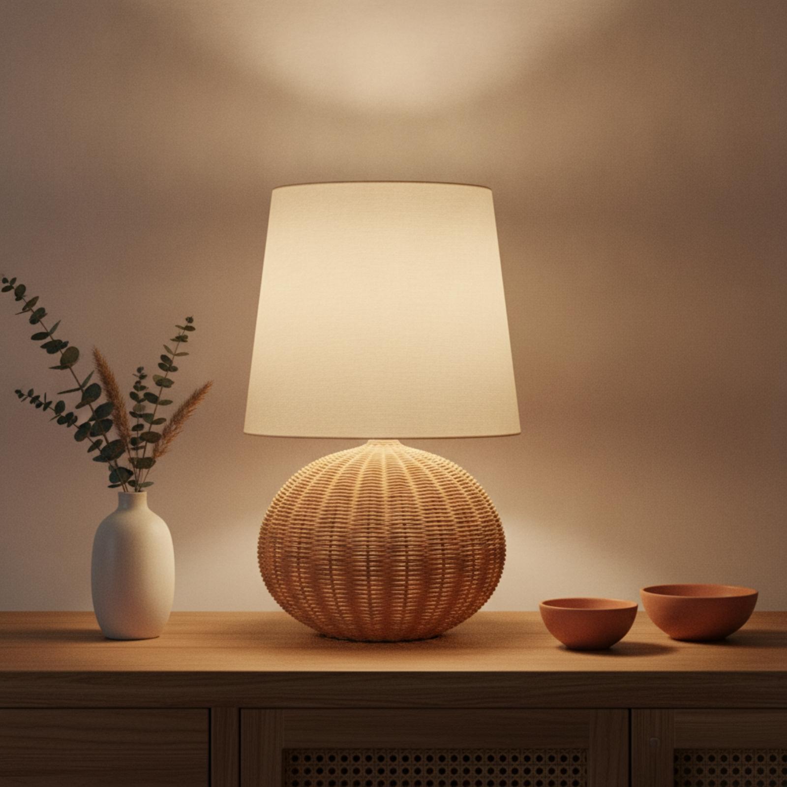 Nachttischlampe mit Rattanfuß  – Desk Lamp Bewertung und Preis